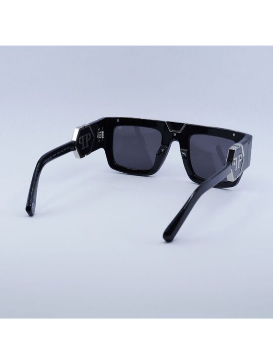 Philipp Plein SPP092M 700Y Sunglasses Black Rectangle Frame, Grey Lenses main image 7